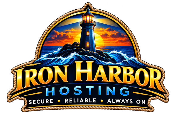 Iron Harbor Hosting lighthouse logo